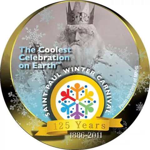 One of four St. Paul Winter Carnival button designs designed by Spencer Smith, associate creative director at Concept Group, a St. Paul-based marketing communications agency. (Courtesy to Pioneer Press)
