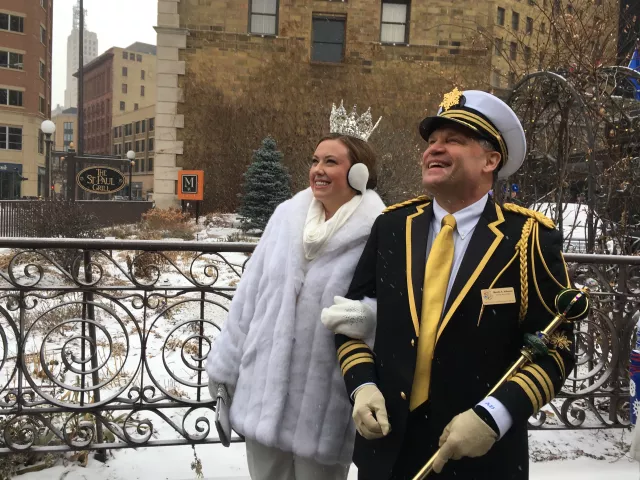 Alison Gunter, the 2019 Queen of Snows, with Monte Johnson, the 2019 King Boreas, on Saturday, Jan. 26, during the St. Paul Winter Carnival. Photo: Molly Guthrey