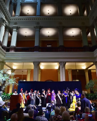 Previous Klondike Kate gather on stage to entertain the crowd during the 2019 Klondike Kate contest at the at the Landmark Center in St. Paul on Wednesday, Jan. 9, 2018. The Klondike Kate competition returned the Landmark Center after a 14 year absence. (John Autey / Pioneer Press)