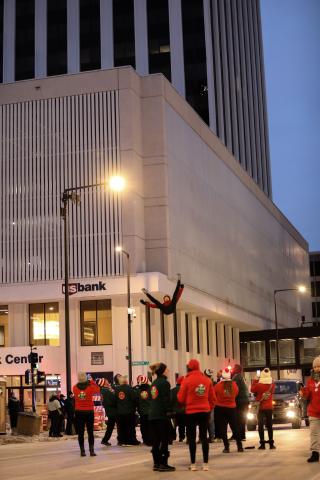 Since 1887, the St. Paul Bouncers have been in the Vulcan Torchlight Parade. Here they during Saturday's parade Feb. 5, 2022. (Hannah Hobus / Pioneer Press)